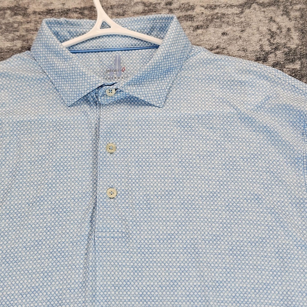 Johnnie-O Featherweight Polo Shirt Mens L Blue Geometric Gray's Crossing Golf